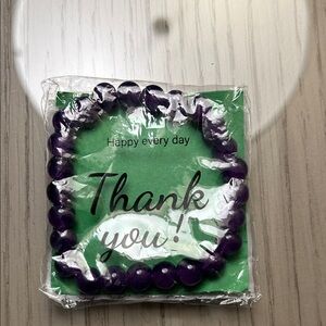 Purple Beaded Stretch Bracelet - Thank You Gift Card
